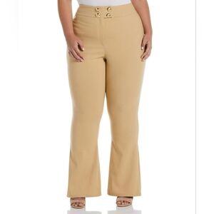 Ella Rafaella Flare Bootcut Leg Pant Gold Button Front Biege Color Plus Size